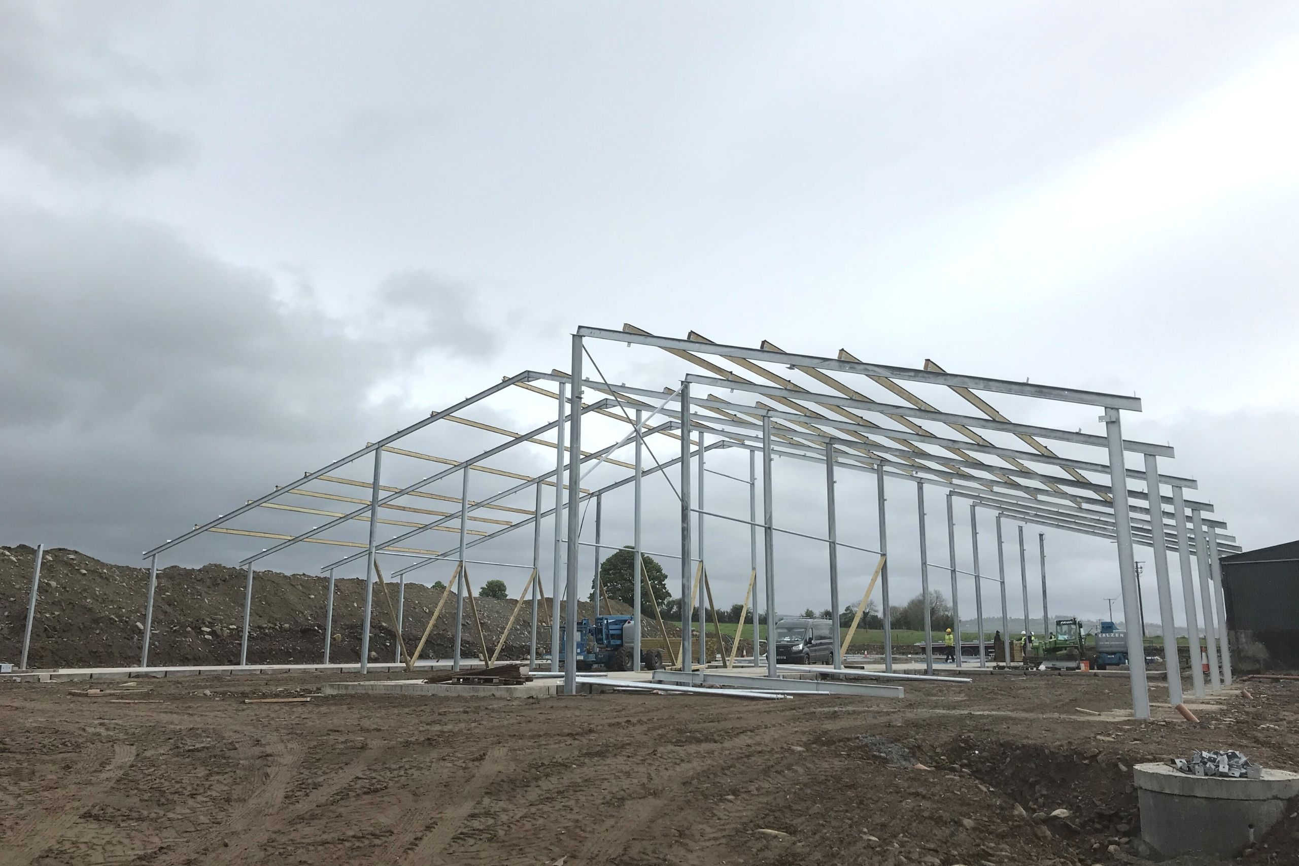 Agricultural steel frams shed being erected by McMenamin Engineering
